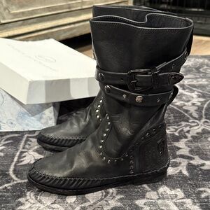Karma of Charme Black Leather Studded Women's Boots Sz 7.5 (Euro Sz 38) *NEW